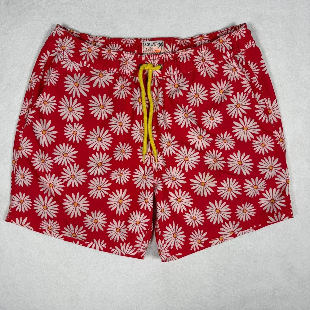 J. Crew Men's Flex Swimwear Daisy Print Swim Trunks Size Medium *Missing Liner*